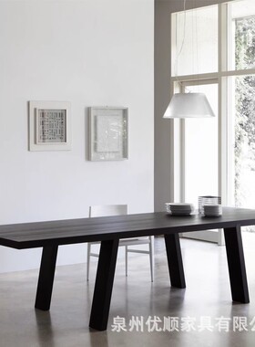 北欧实木会议桌黑色长桌现代简约设计师工作台长方形单人办公桌