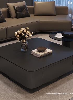 2026高级轻奢意式方形岩板茶几小户型现代简约客厅家用黑色极简组