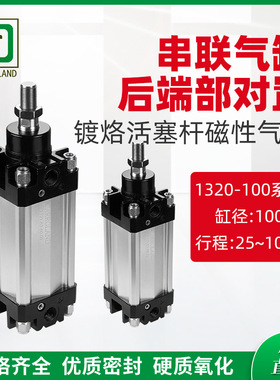 ISO-VDMA标准1320-100系列后端部对置串联气缸 镀烙活塞杆磁性