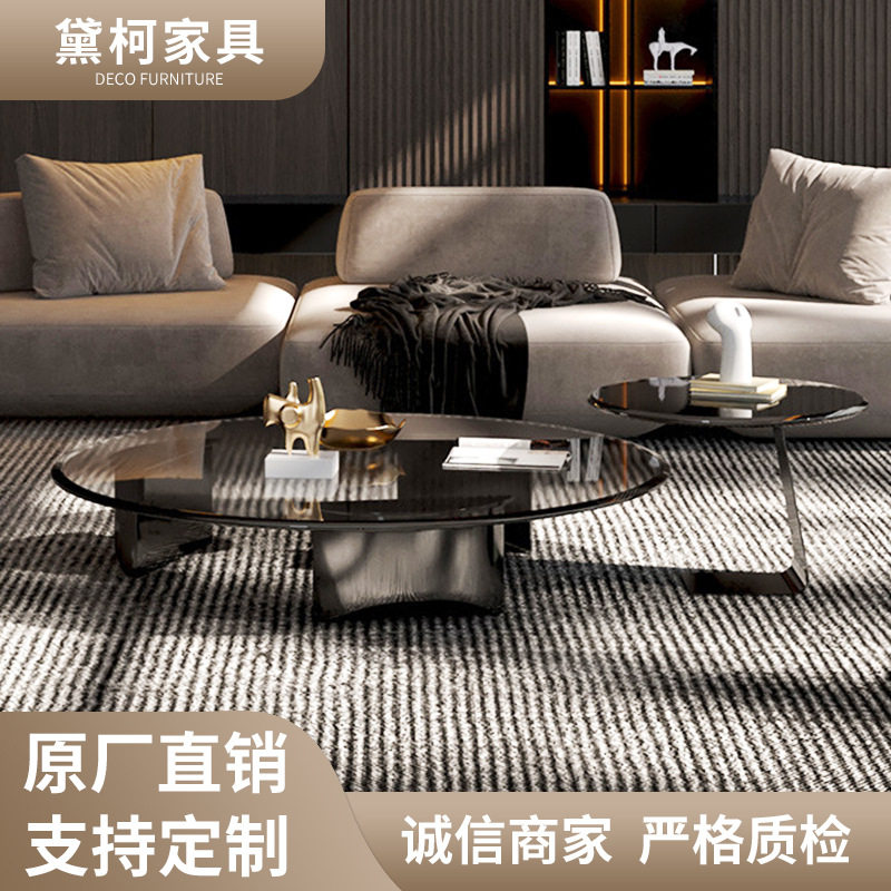 钢化玻璃茶几客厅简约不锈钢茶几小户型客厅家具悬浮茶几组合
