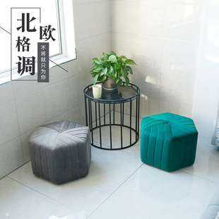六角沙发凳布艺家用换鞋凳懒人化妆凳客厅软包茶几搁脚凳车展凳