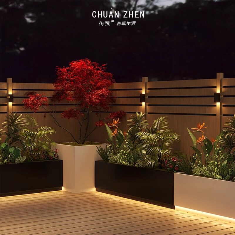 庭院别墅花园造景花箱组合户外发光绿植种植箱室外不锈钢花槽