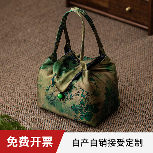 新中式户外旅行茶具收纳包布艺一壶两杯云锦收纳袋便携茶壶收纳盒