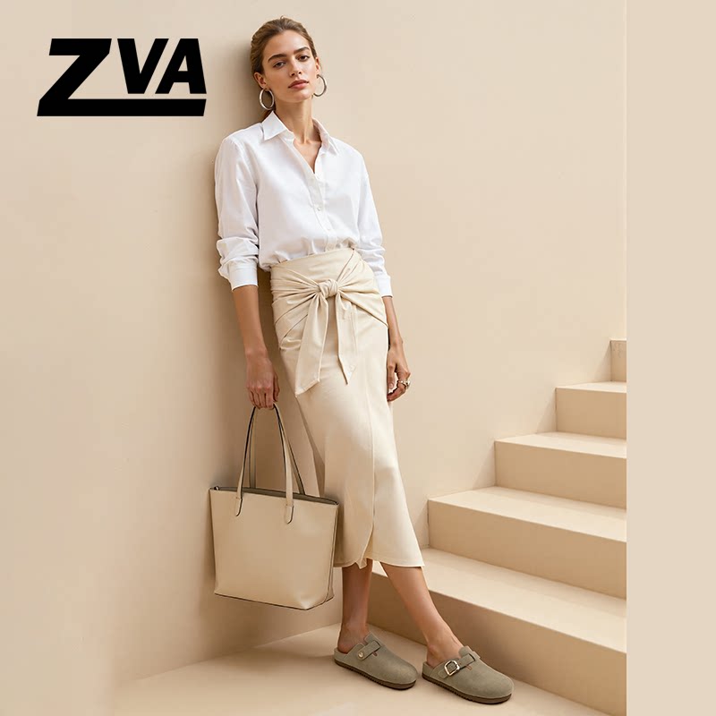 ZVA勃肯鞋女款正品真皮厚底增高防滑包头女士半拖棕色软底勃肯鞋