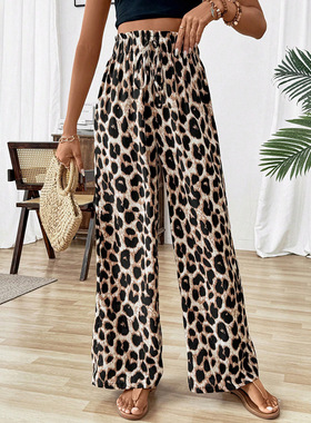 Leopard print loose wide leg pants for women豹纹宽松阔腿裤女