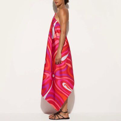 Printed neck hanging sleeveless long skirt印花挂脖无袖长裙女
