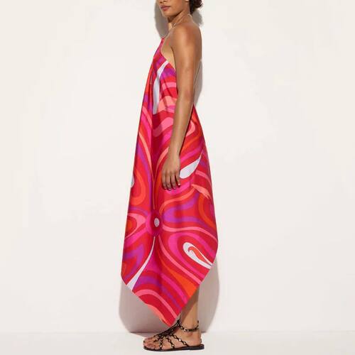 Printed neck hanging sleeveless long skirt印花挂脖无袖长裙女