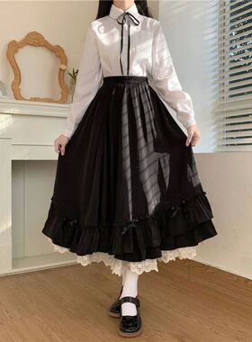 Vintage flounce patchwork skirt       复古荷叶边拼接半身长裙