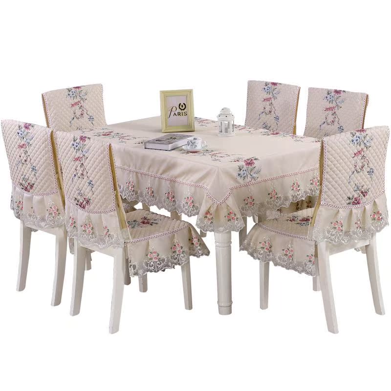 桌布布艺餐椅垫套装椅套茶几长方形欧式餐桌椅子套罩现代简约家用