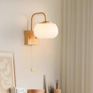 木纹花朵过道柿子壁灯原木风卧室床头小吊灯吸顶法式奶油风玄关灯