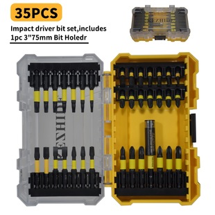 黄色可堆叠外壳 冲击螺丝刀头套装 3寸75mm延长杆 35件 KEZHIDE