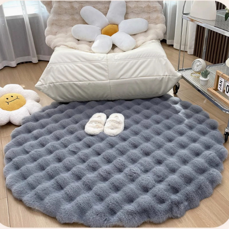 奶油风圆形地毯高级感客厅懒人单人沙发地垫ins风摇椅化妆椅脚垫