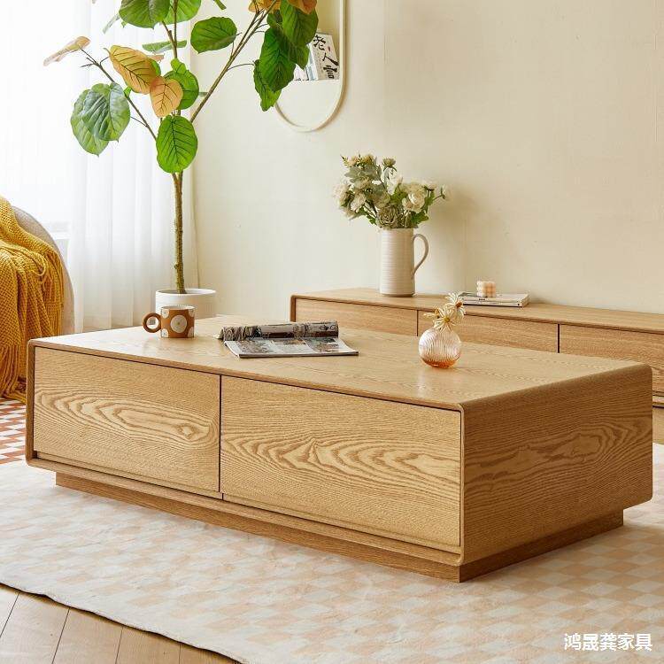 日式实木茶几现代简约北欧小户型轻奢原木色整装圆角茶桌客厅家用