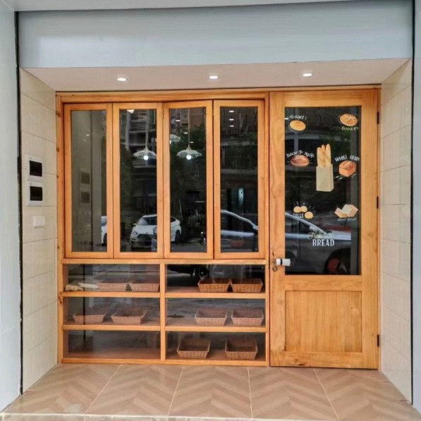 店铺实木门窗咖啡店甜品店门面商用玻璃门子母门对开门防盗门