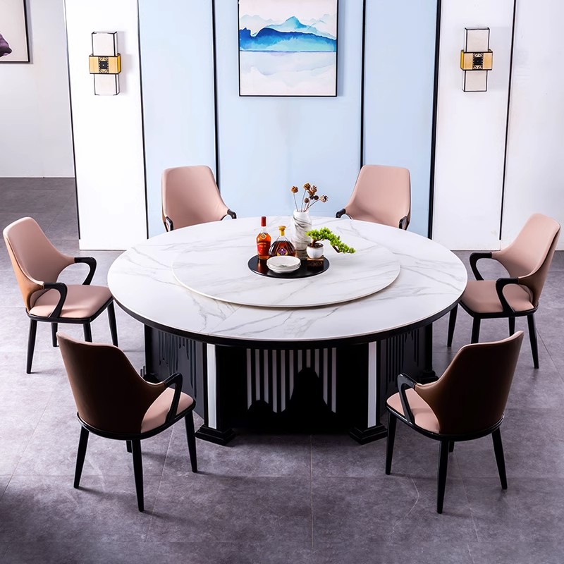 实木餐桌大理石新中式大圆桌现代岩板酒店商务2m大户型餐桌椅组合