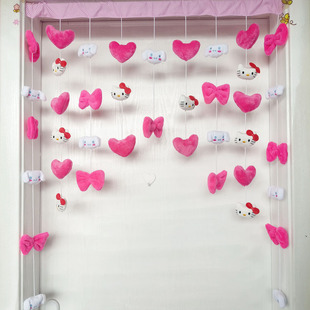 少女心红结KT爱心客厅装饰玄关帘装饰帘门帘挂帘隔断门隔断帘线帘