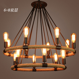 复古麻绳吊灯美式乡村艺术创意餐厅咖啡厅休闲居客房服装店灯饰