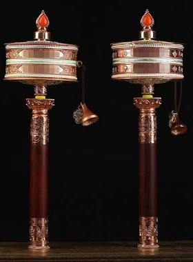 新款藏式纯铜手摇转动筒六字大A白伞手摇转金轮家用浮雕八吉祥摆