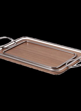 现代简约木质金属几m何棕色托盘轻奢样板间售楼处酒店玄关装饰摆