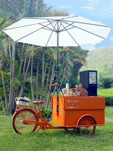 北欧摆摊小推车咖啡车铁艺促销 车可移动花车可骑行创意餐车三轮车