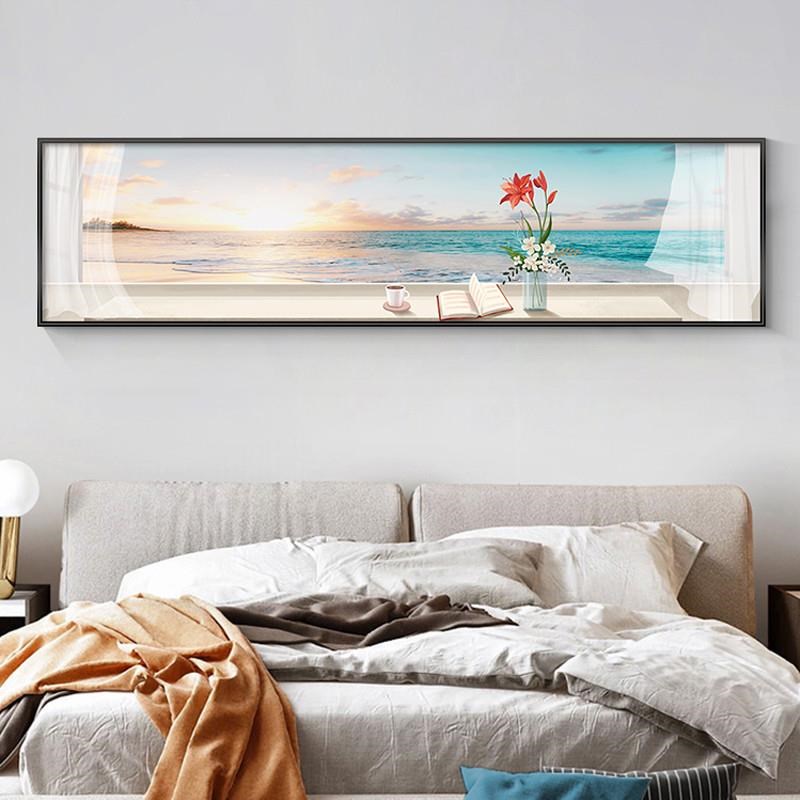 现代简约卧室床头装饰画海边风景温馨主卧房间T背景墙挂画床头画