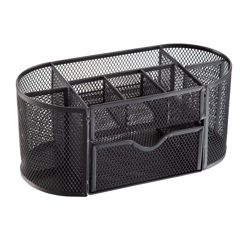 齐心(Comeix)办公金属网状收纳盒九格组合多功能笔筒收纳黑色