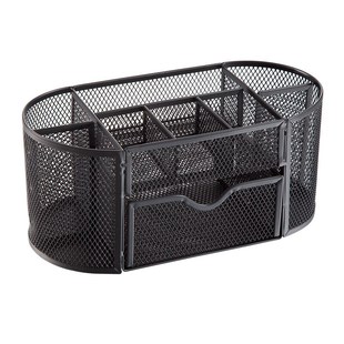 齐心 办公金属网状收纳盒九格组合多功能笔筒收纳黑色B200 Comeix