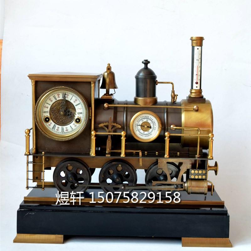 钟表火车头钟模型老式全r铜机械座钟仿古董故宫趣味轨道台钟  单