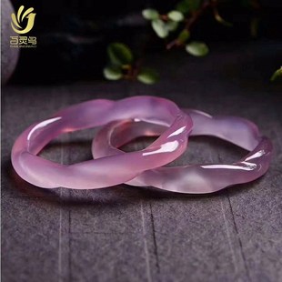 帝王紫玉髓手镯麻花玉镯子女A士款粉芙蓉玉镯粉玛瑙玉石镯子