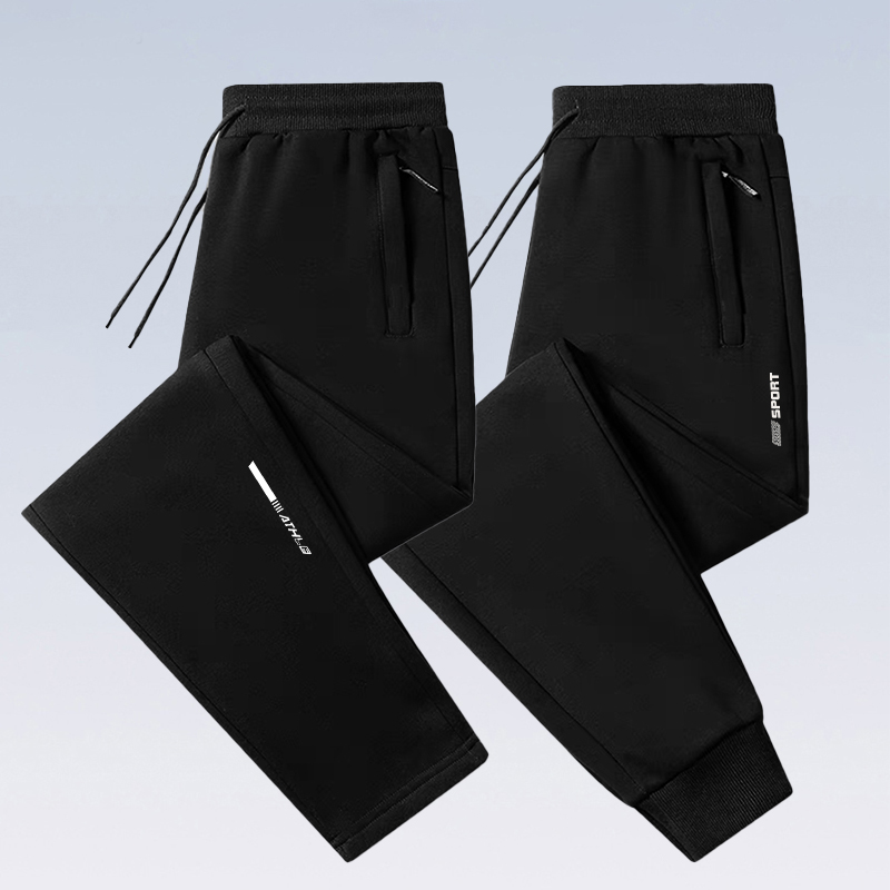 男装春秋大码休闲裤男士加厚高腰拉链松紧腰直筒运动裤子束脚卫裤