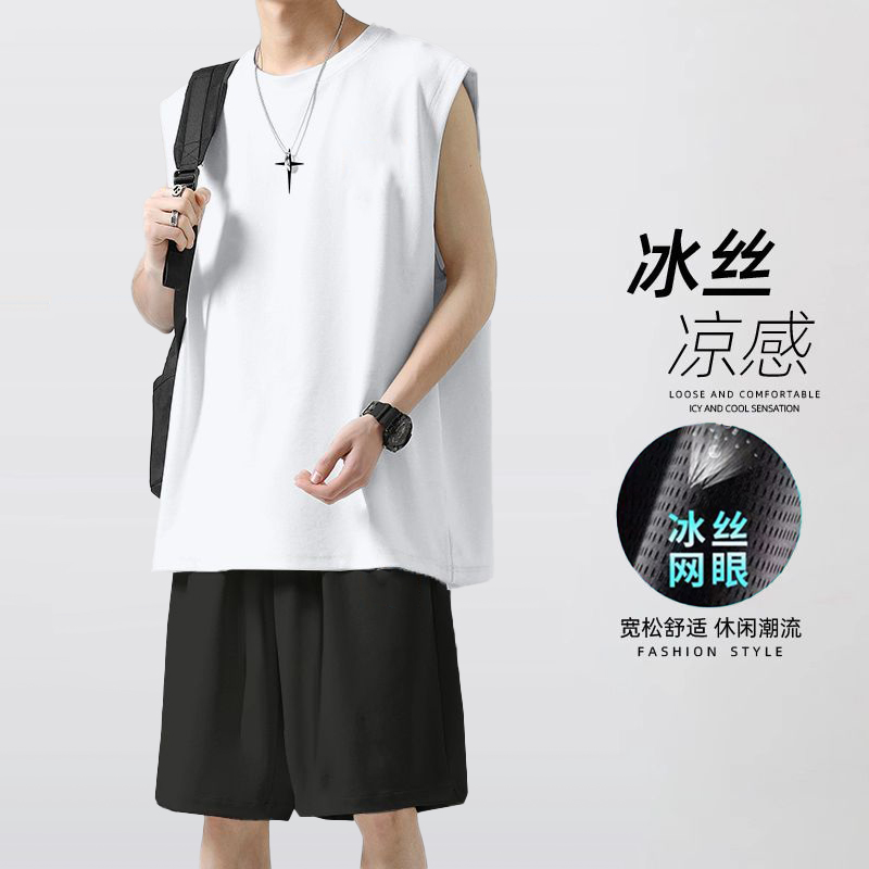 健身衣服男冰丝速干背心运动服套装篮球装备训练跑步短袖T恤夏季