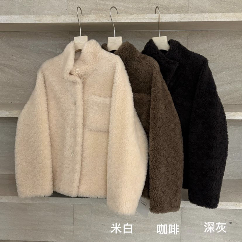 HAVEN-冬上新复古风纯色立领羊毛外套82695