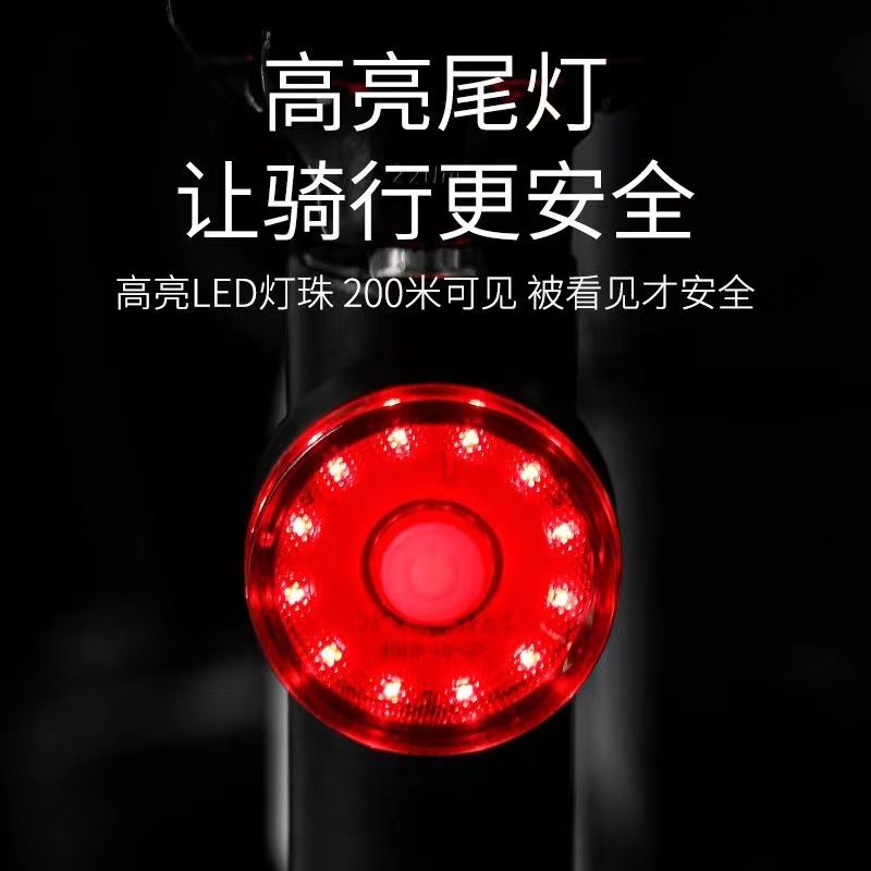 山地自行车夜间骑行后尾灯夜行儿童专用爆闪充电前后警示闪光夜灯
