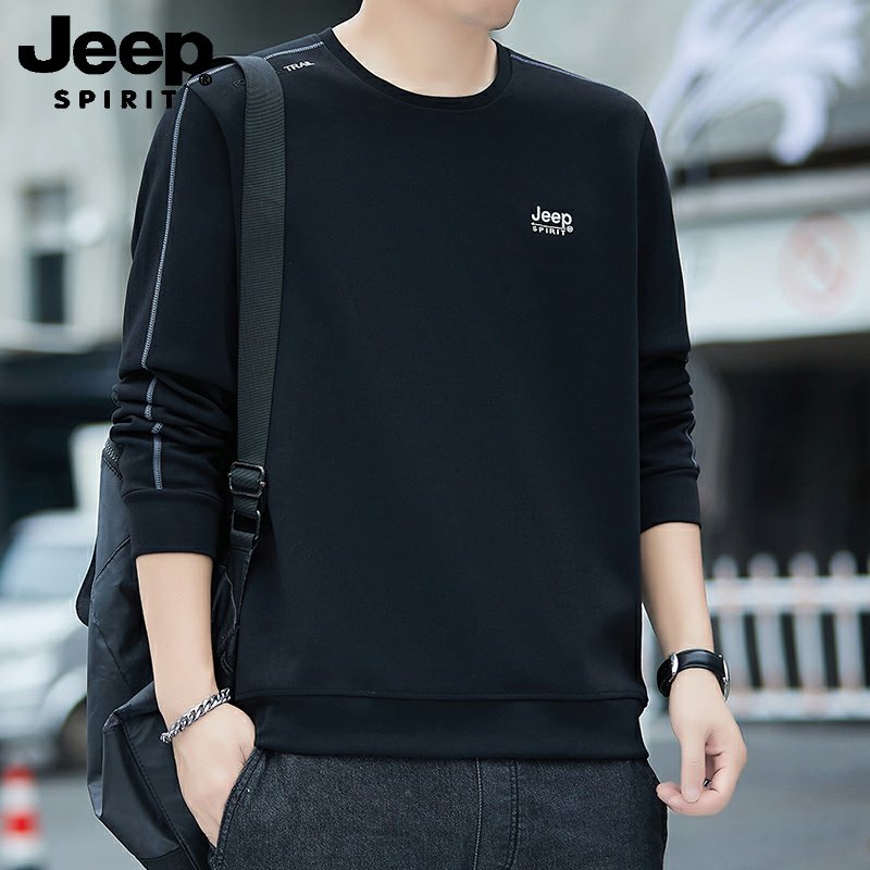 吉普JEEP秋冬卫衣男2025新款圆领长袖T恤加绒加厚休闲上衣打底衫,男装,卫衣,淘宝优惠券,粉丝福利购,淘宝优惠卷