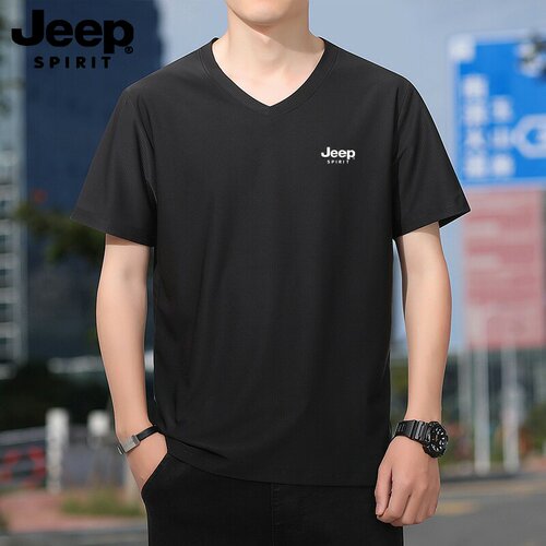 Jeep男士V领冰丝速干宽松T恤