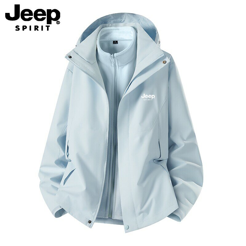 吉普JEEP户外三合一防风夹克男女秋冬加绒连帽外套潮流休闲运动