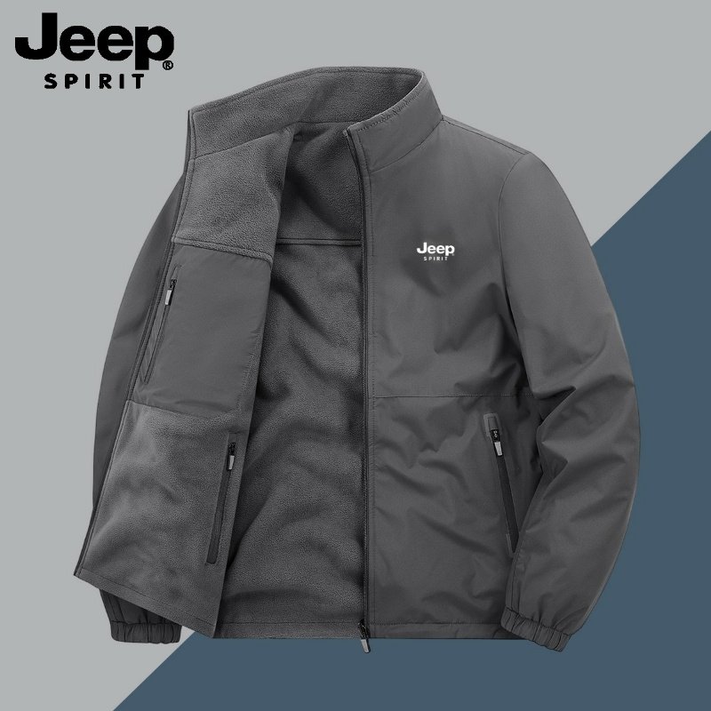 吉普JEEP双面穿加绒加厚夹克男冬季休闲外套男装长袖立领开衫衣
