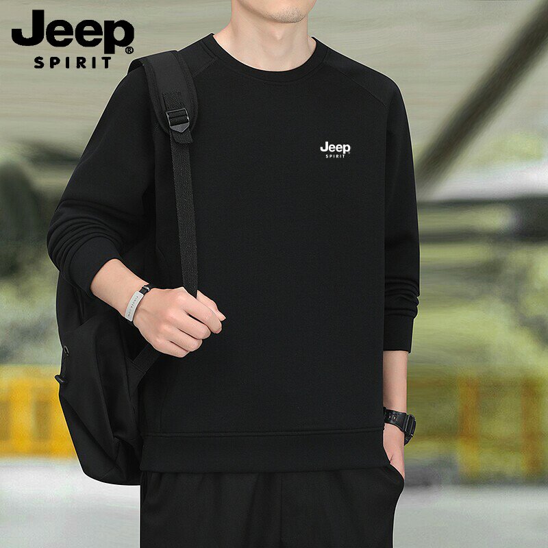 吉普JEEP时尚圆领卫衣男春秋季户外休闲运动百搭条纹上衣潮流纯色