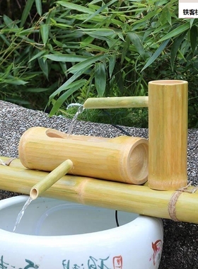 竹子水器a竹筒水缸太过滤流器能养鱼自动阳缸水循环系统摆件新品