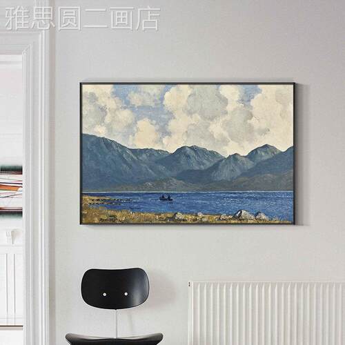 纯手绘山水油画客厅挂画约现艺术金银框框装简代饰画定做