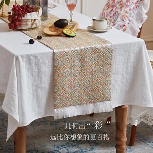 轻奢ins餐桌布欧式 现代简约桌旗 高级感边柜茶几布电视柜流苏床旗