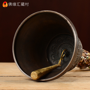 尼泊尔手工五股九股铃杵925银铜雕刻花纹N镶嵌宝石装 饰家居摆饰