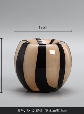 落地玻璃花瓶大号复古条纹现代简约客厅样板房家居软X装摆件插花