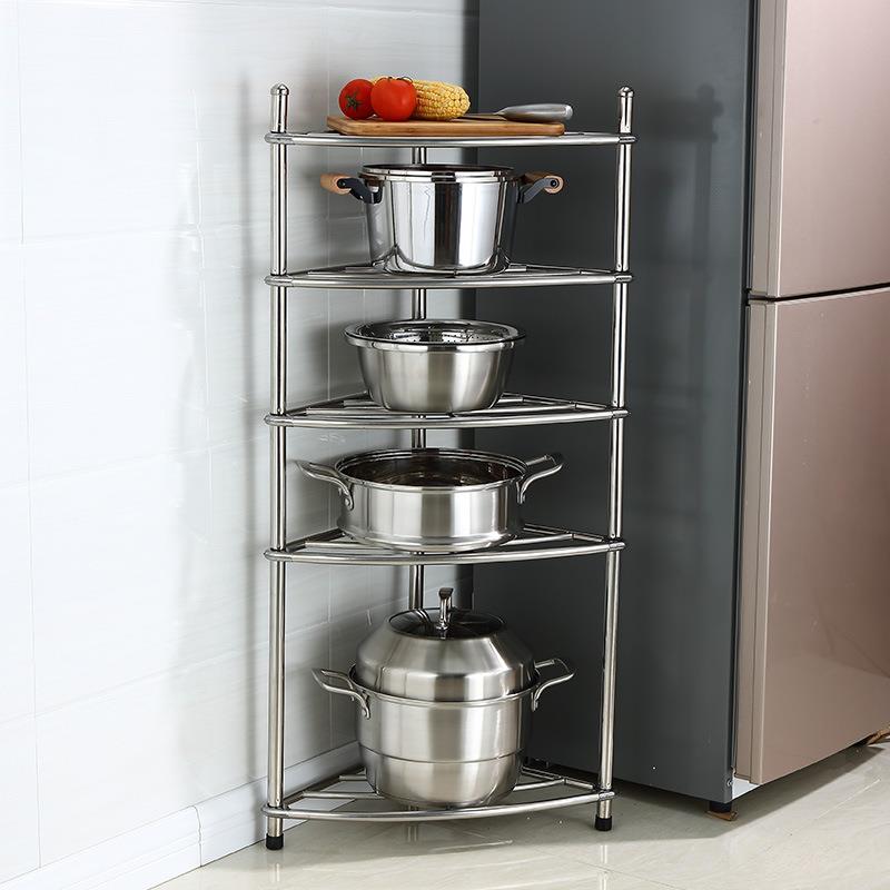 多层不锈钢放锅架子厨房置物架扇形角落收纳架落地三角架厨具用品