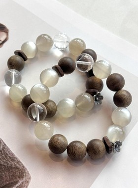 秋冬新款天然奶茶月光石手串奇楠沉香白水晶设计手链小众轻奢手饰
