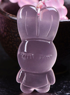 天然粉水晶萌兔吊坠女莫粉星光粉晶可爱小兔子水晶项链饰品