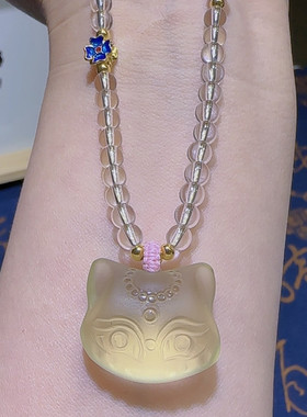 天然黄水晶磨砂九尾狐头锁骨链柠檬黄天然水晶心形吊坠闺蜜款项