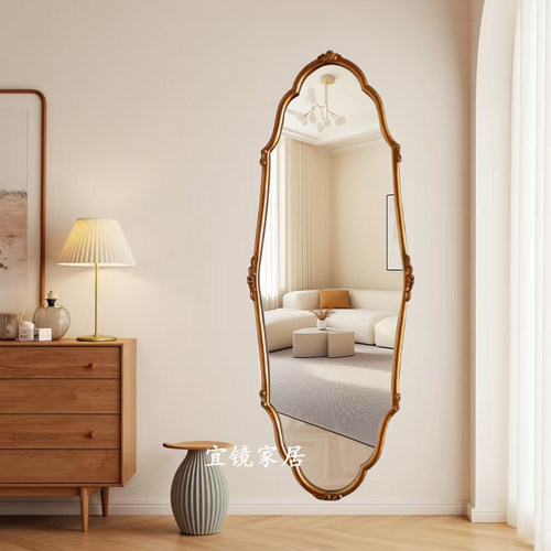 法式复古全身镜中古风实木落地镜