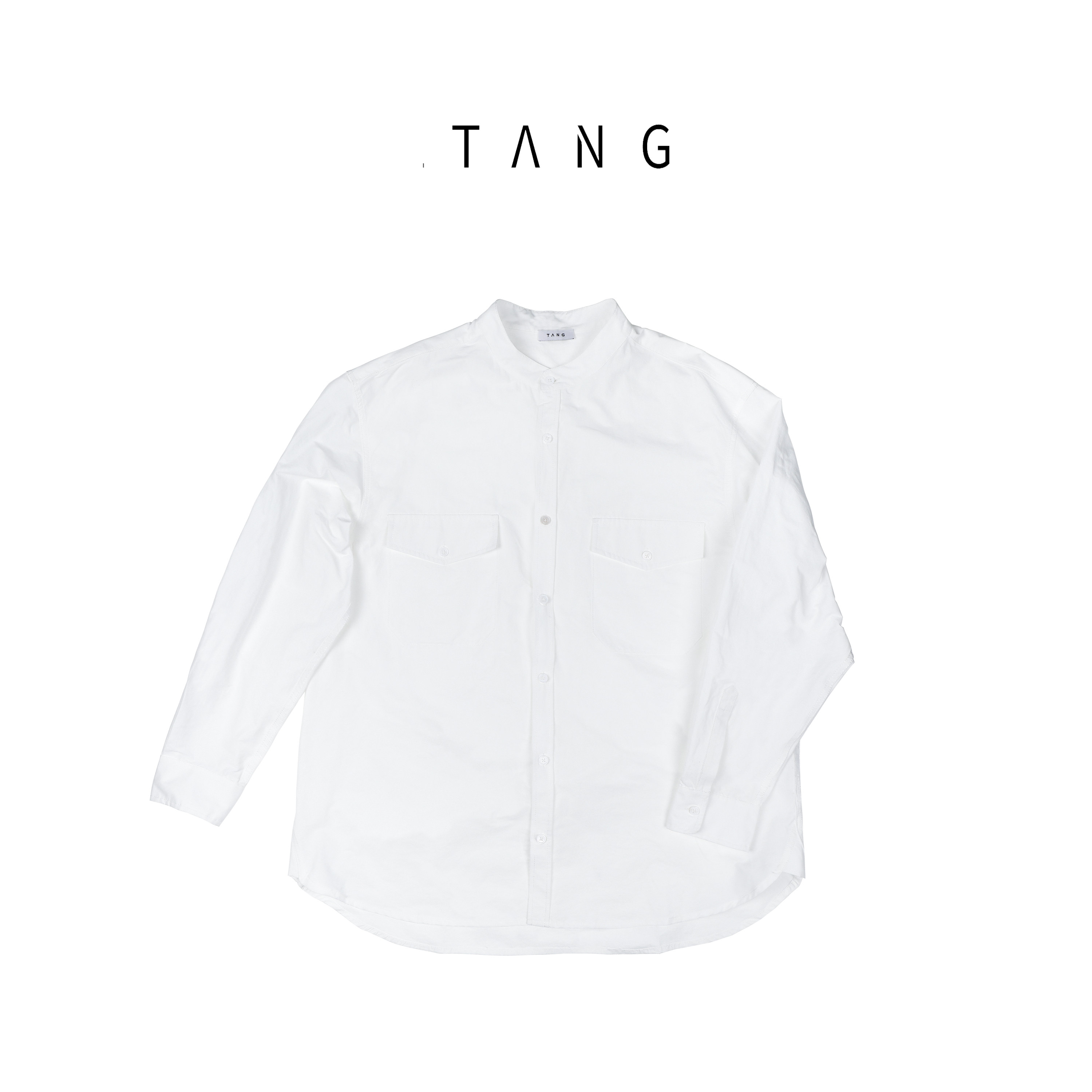阿汤哥TANG[云白]立领白色长袖衬衫2026春季新款男休闲衬衣上衣