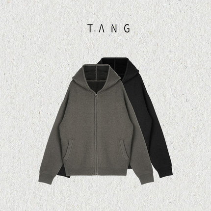 阿汤哥TANG羊毛兔毛混纺连连帽针织衫秋季新款男休闲百搭开衫外套